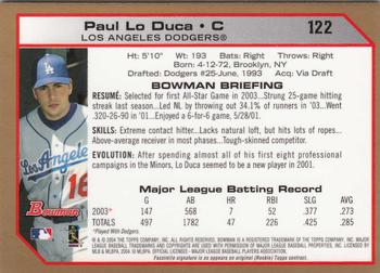 2004 Bowman - Gold #122 Paul Lo Duca Back