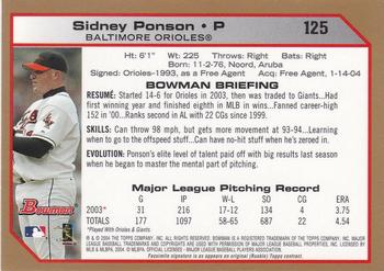 2004 Bowman - Gold #125 Sidney Ponson Back