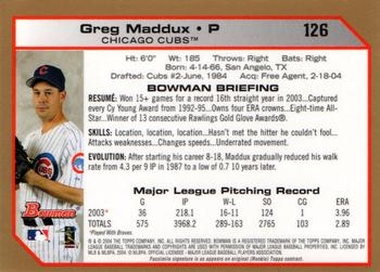2004 Bowman - Gold #126 Greg Maddux Back