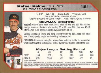 2004 Bowman - Gold #130 Rafael Palmeiro Back