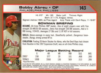 2004 Bowman - Gold #143 Bobby Abreu Back