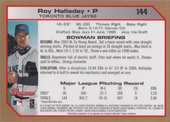 2004 Bowman - Gold #144 Roy Halladay Back