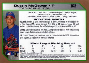 2004 Bowman - Gold #163 Dustin McGowan Back