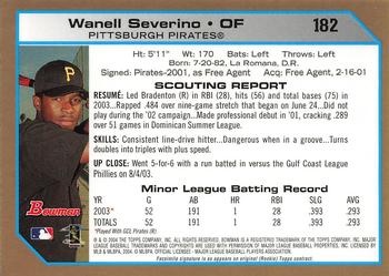 2004 Bowman - Gold #182 Wanell Severino Back