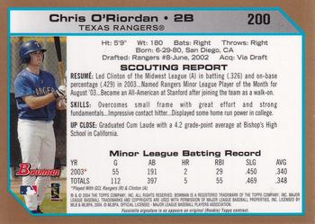 2004 Bowman - Gold #200 Chris O'Riordan Back