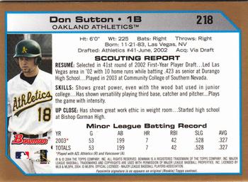 2004 Bowman - Gold #218 Don Sutton Back