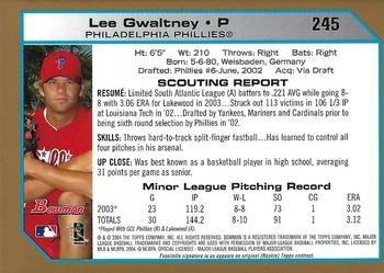 2004 Bowman - Gold #245 Lee Gwaltney Back