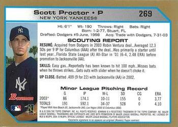 2004 Bowman - Gold #269 Scott Proctor Back