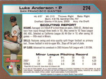 2004 Bowman - Gold #274 Luke Anderson Back