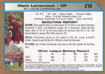2004 Bowman - Gold #276 Matt Lemanczyk Back
