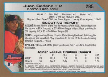 2004 Bowman - Gold #285 Juan Cedeno Back