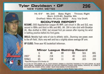 2004 Bowman - Gold #296 Tyler Davidson Back