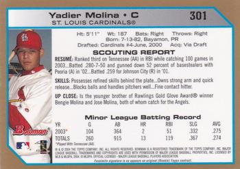 2004 Bowman - Gold #301 Yadier Molina Back