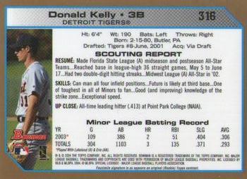 2004 Bowman - Gold #316 Donald Kelly Back