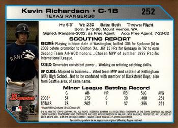 2004 Bowman - Gold #252 Kevin Richardson Back