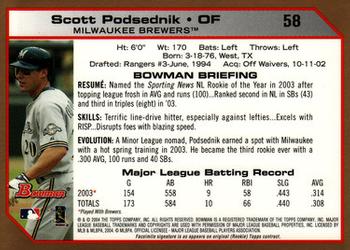 2004 Bowman - Gold #58 Scott Podsednik Back