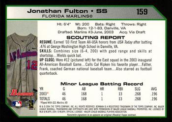 2004 Bowman - Relics #159 Jonathan Fulton Back