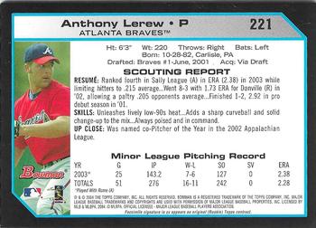 2004 Bowman - Relics #221 Anthony Lerew Back