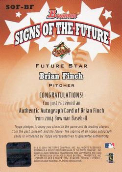 2004 Bowman - Signs of the Future #SOF-BF Brian Finch Back