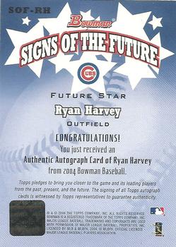 2004 Bowman - Signs of the Future #SOF-RH Ryan Harvey Back