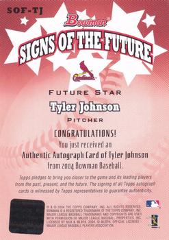 2004 Bowman - Signs of the Future #SOF-TJ Tyler Johnson Back