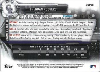 2017 Bowman - Chrome Prospects Green Shimmer #BCP88 Brendan Rodgers Back