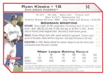 2004 Bowman - Uncirculated Silver #14 Ryan Klesko Back