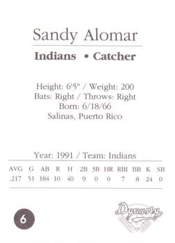 1992 Dynasty #6 Sandy Alomar Jr. Back