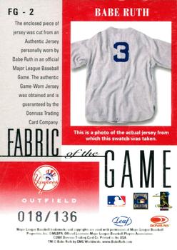 2001 Leaf Certified Materials - Fabric of the Game Career #FG-2 Babe Ruth Back