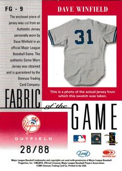 2001 Leaf Certified Materials - Fabric of the Game Career #FG-9 Dave Winfield Back