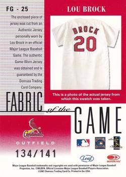2001 Leaf Certified Materials - Fabric of the Game Career #FG-25 Lou Brock Back