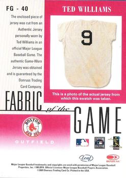 2001 Leaf Certified Materials - Fabric of the Game Career #FG-40 Ted Williams Back