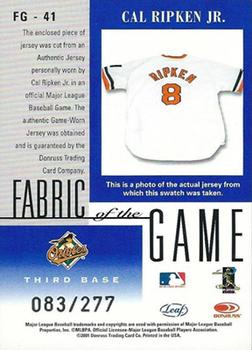 2001 Leaf Certified Materials - Fabric of the Game Career #FG-41 Cal Ripken Jr. Back