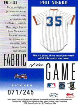 2001 Leaf Certified Materials - Fabric of the Game Career #FG-53 Phil Niekro Back