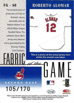 2001 Leaf Certified Materials - Fabric of the Game Career #FG-60 Roberto Alomar Back