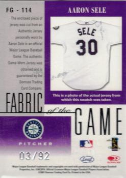 2001 Leaf Certified Materials - Fabric of the Game Career #FG-114 Aaron Sele Back