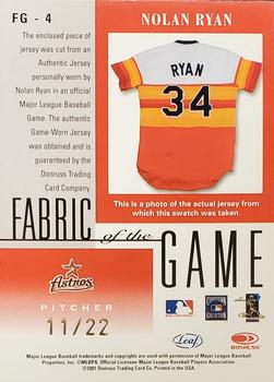 2001 Leaf Certified Materials - Fabric of the Game Season #FG-4 Nolan Ryan Back
