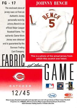 2001 Leaf Certified Materials - Fabric of the Game Season #FG-17 Johnny Bench Back