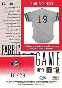 2001 Leaf Certified Materials - Fabric of the Game Season #FG-35 Robin Yount Back