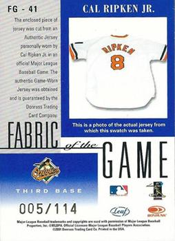 2001 Leaf Certified Materials - Fabric of the Game Season #FG-41 Cal Ripken Jr. Back