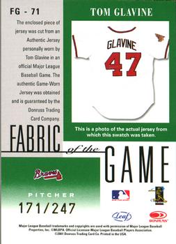 2001 Leaf Certified Materials - Fabric of the Game Season #FG-71 Tom Glavine Back