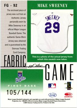2001 Leaf Certified Materials - Fabric of the Game Season #FG-92 Mike Sweeney Back