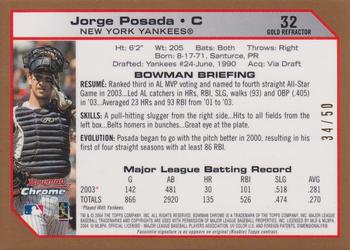 2004 Bowman Chrome - Gold Refractors #32 Jorge Posada Back
