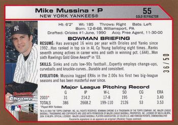 2004 Bowman Chrome - Gold Refractors #55 Mike Mussina Back