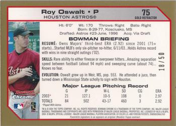 2004 Bowman Chrome - Gold Refractors #75 Roy Oswalt Back