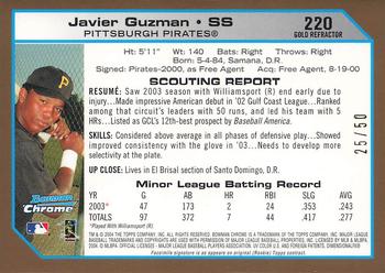 2004 Bowman Chrome - Gold Refractors #220 Javier Guzman Back