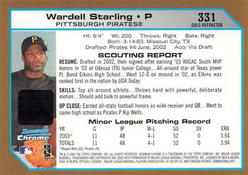 2004 Bowman Chrome - Gold Refractors #331 Wardell Starling Back