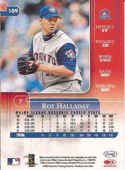 2002 Leaf Rookies & Stars #109 Roy Halladay Back