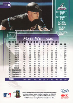 2002 Leaf Rookies & Stars #118 Matt Williams Back