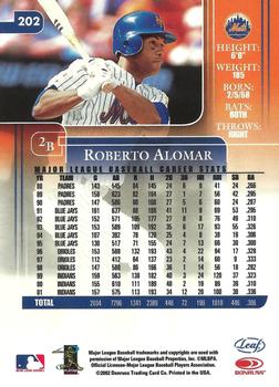 2002 Leaf Rookies & Stars #202 Roberto Alomar Back